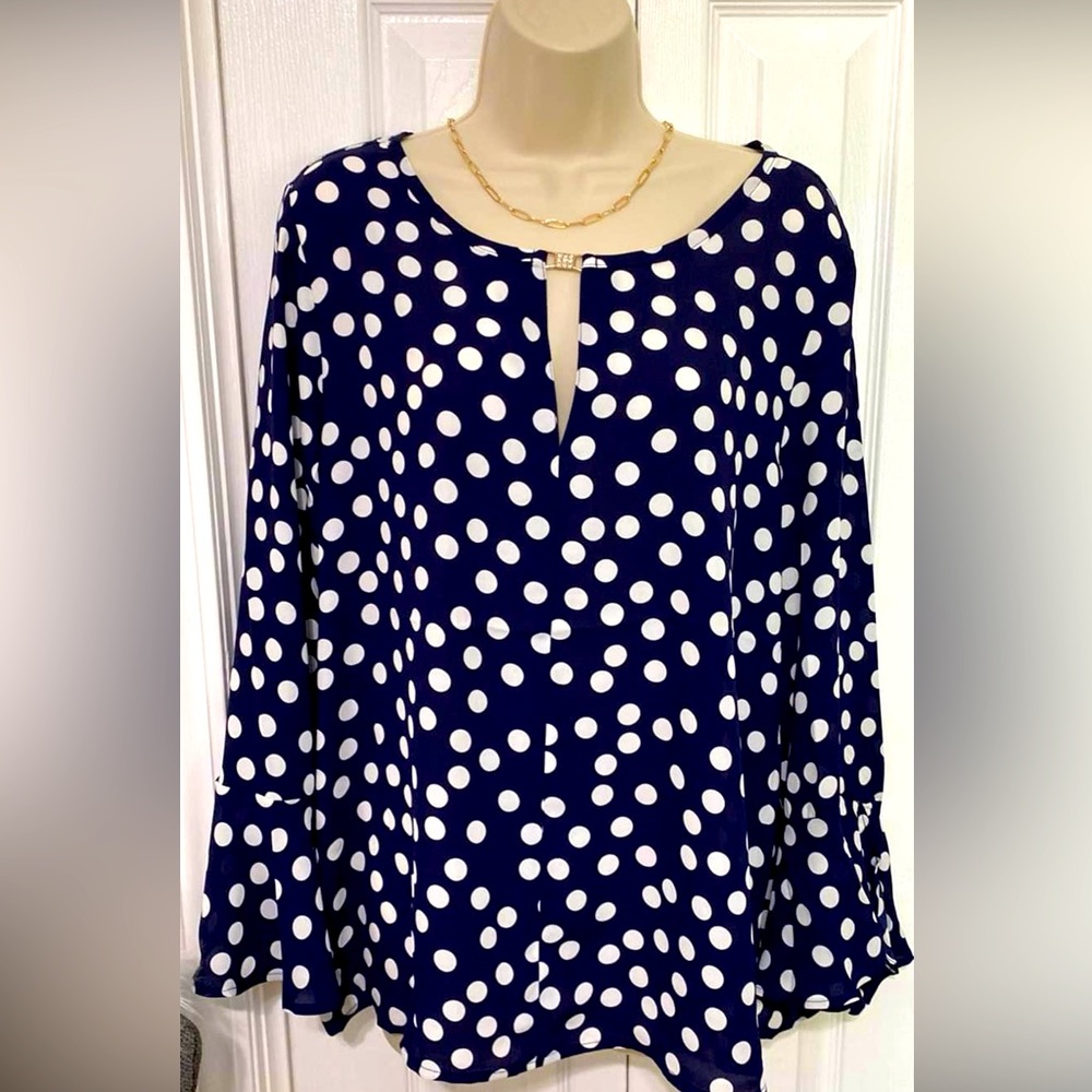 Counterparts XL Navy Blue White Dots Blouse